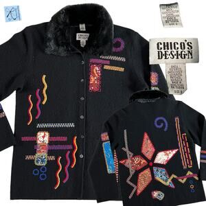 Chico's Design 100% Wool Patchwork Sweater Jacket Sz 0 (S/4)